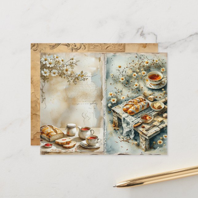Vintage frukost te-set scrapbok papper (Fram/Back In Situ)