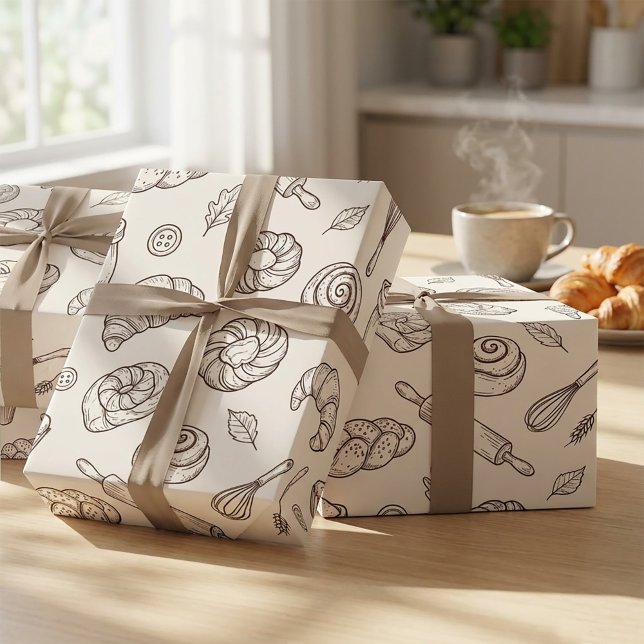 Vintage frukostbageri Sömlöst mönster Presentpapper (#giftwrap #wrappingpaper #giftboxmockup #packagingdesign #productmockup #mockupdesign #bakerydesign )