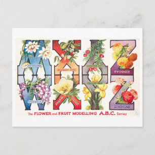 Vintage frukt- och blomalfabetet W-Z Vykort