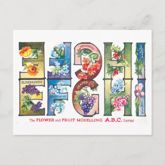 Vintage Frukt och Blomma Alfabet E-I Vykort