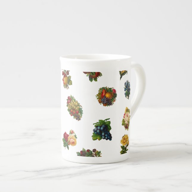 Vintage Frukt och blommor Benporslin Mugg (Framsida höger)