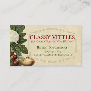 Vintage frukt- och grönsakskädda catering visitkort
