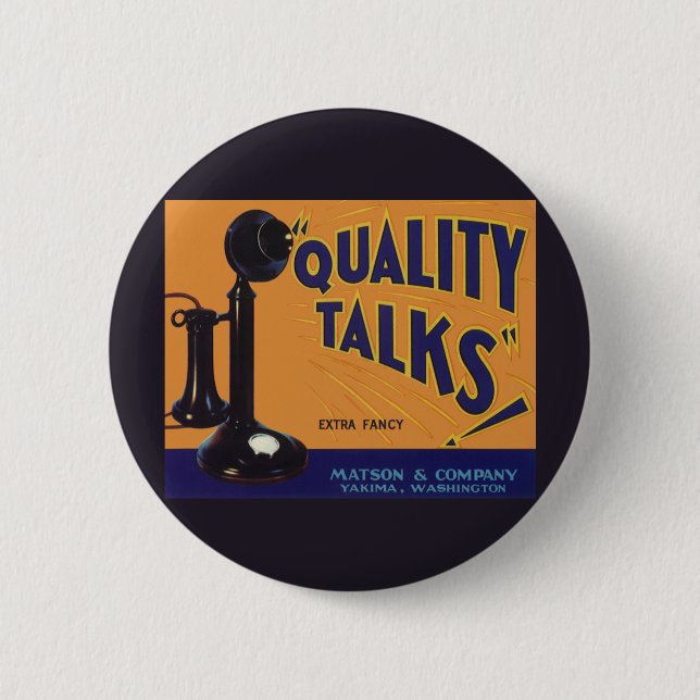 Vintage fruktkratemärke konst, gammaldags telefon knapp (Framsida)