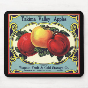 Vintage fruktkratemärkeskonst Yakima Valley Äpplen Musmatta