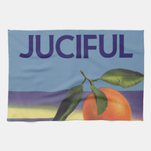 Vintage fruktkratetikett konst, Juciful Apelsiner Kökshandduk