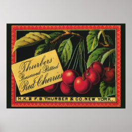 Vintage fruktkratetikett konst, Thurber körsbär Poster