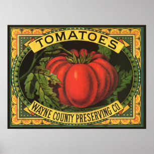 Vintage fruktkratetikett konst, Wayne Co Tomater Poster