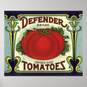 Vintage fruktkratteetikett konst, Defender Tomater Poster