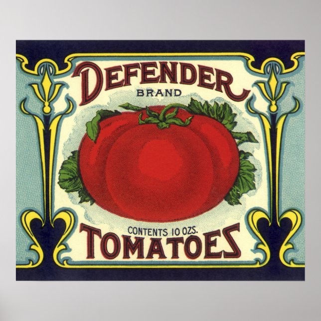 Vintage fruktkratteetikett konst, Defender Tomater Poster (Framsidan)