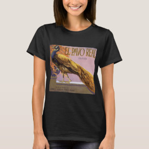 Vintage fruktkratteetikett konst El Pavo Påfågel F Tee