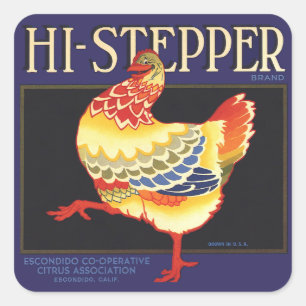 Vintage fruktkratteetikett konst, Hi Stepper Chick Fyrkantigt Klistermärke