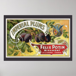 Vintage fruktkratts etikett konst, Imperial Plommo Poster