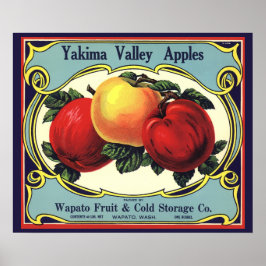 Vintage fruktkratts etikett konst Yakima Valley äp Poster