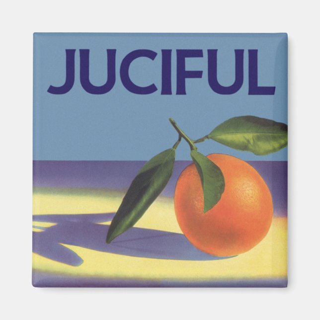 Vintage fruktkratts etikettkonst, Juciful Apelsine Magnet (Framsidan)
