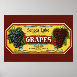 Vintage fruktkratts etikettkonst, Seneca Lake-druv Poster