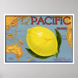 Vintage fruktkrattsmärke konst Pacific Lemon Citru Poster