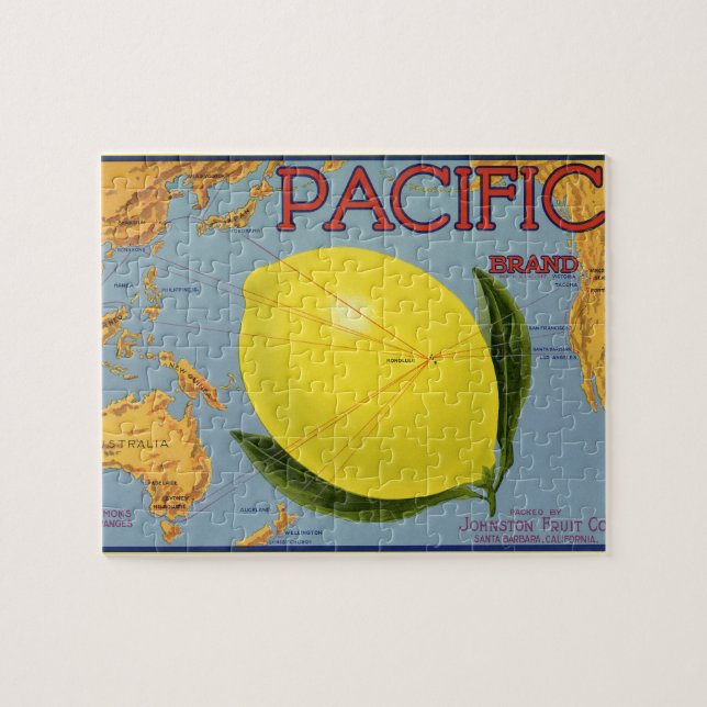 Vintage fruktkrattsmärkeskonst Pacific Lemon Citru Pussel (Horisontell)