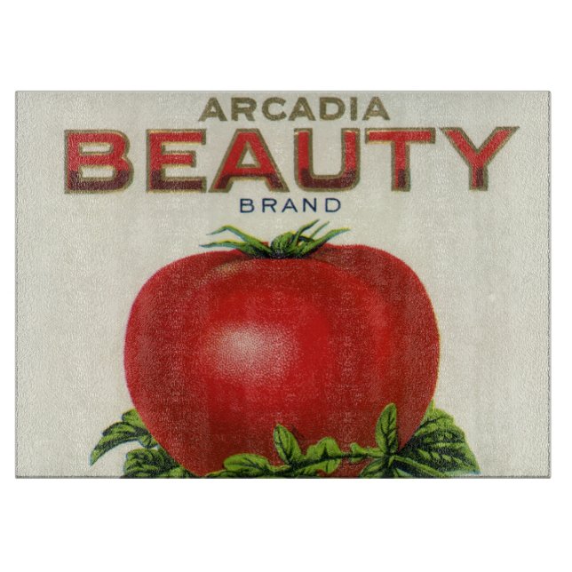 Vintage fruktlåsetikett, Arcadia Beauty Tomater (Framsidan)