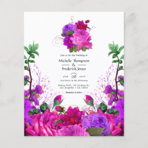 Vintage Fuchsia och lila blommig bröllopsinbjudan Flygblad