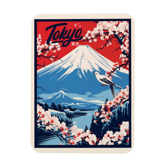 Vintage Fuji, Japan Travel Magnet (Vertikal)