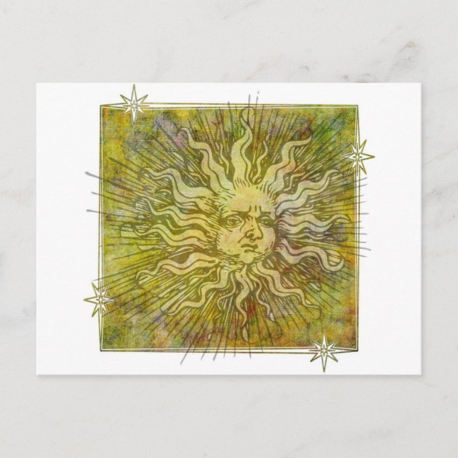 Vintage Fullt Sol Ansikte Vykort (Framsida)