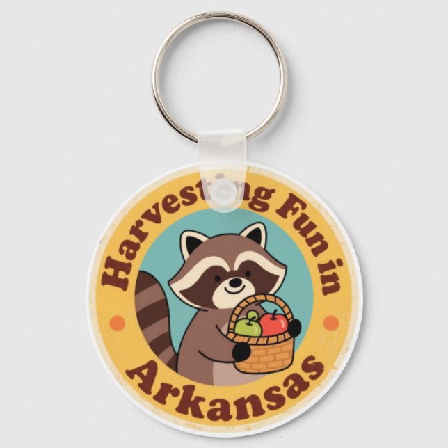 Vintage Fun in Arkansas Raccoon Harvesting Nyckelring (Framsida)