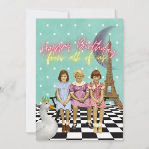 Vintage Funky Group Birthday Greetings Kort