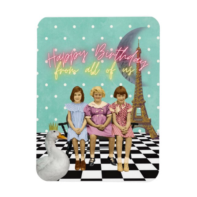 Vintage Funky Group Birthday Greetings Magnet (Vertikal)