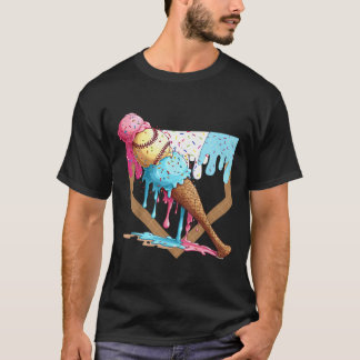 Vintage Funny Baseball Ice Cream Dripping Baseball T Shirt