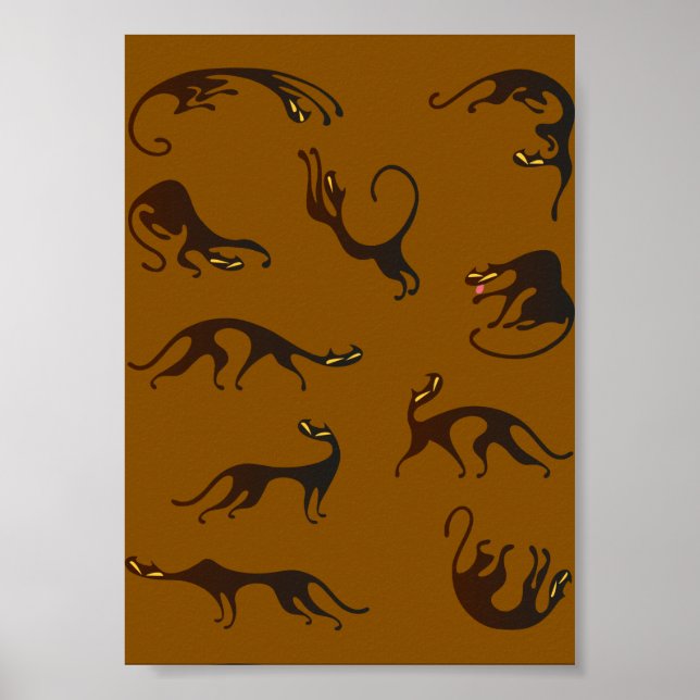 Vintage Funny Black Brown Kitten Cat Poster (Framsidan)