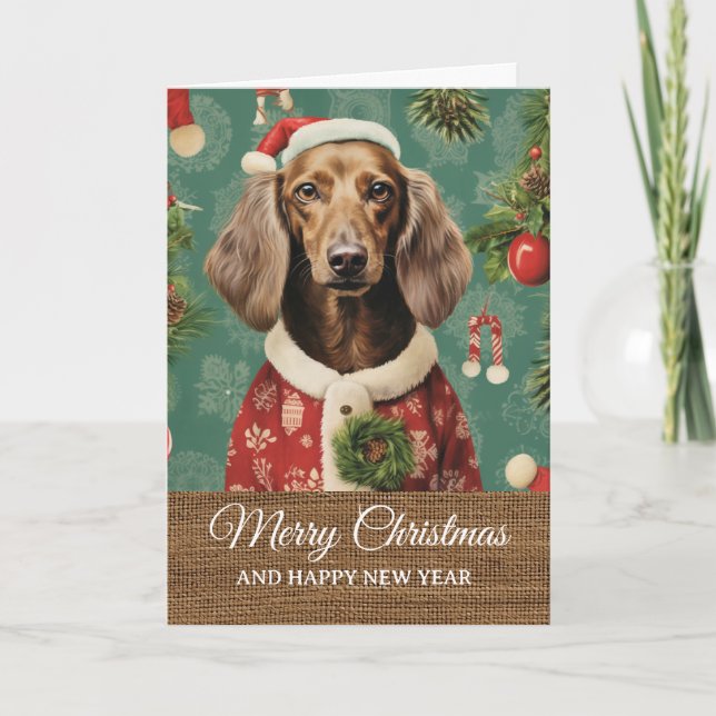 Vintage Funny Dog in Costume Christmas  Kort (Framsida)