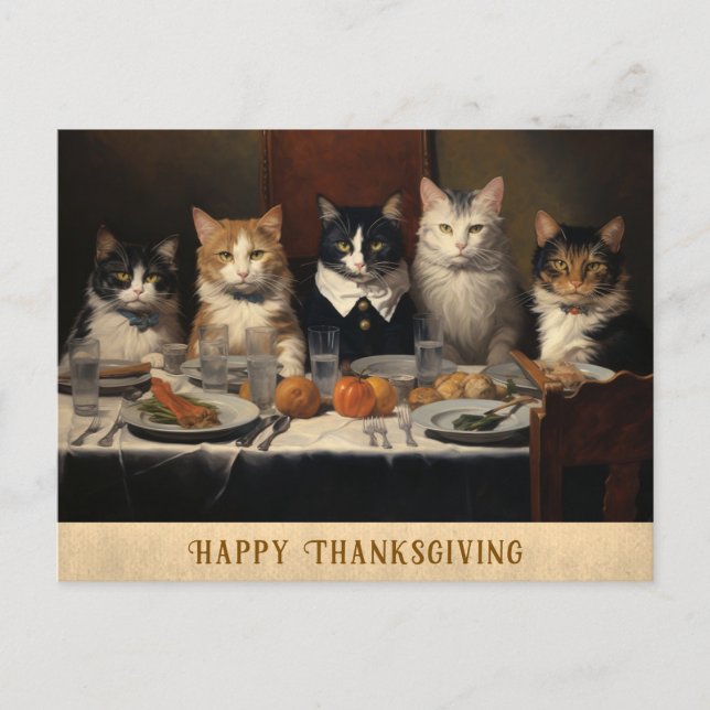 Vintage Funny Happy thanksgiving Cats Vykort (Framsida)