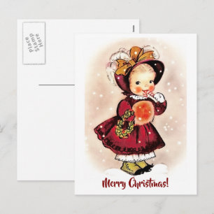 Vintage Funny Little Girl-jul Helg Vykort