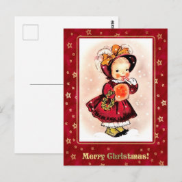 Vintage Funny Little Girl-jul Vykort