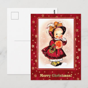Vintage Funny Little Girl-jul Vykort