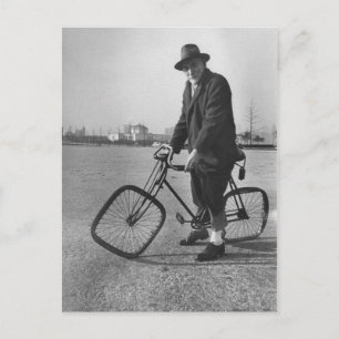 Vintage Funny Man Riding a Bike Square Hjul Vykort