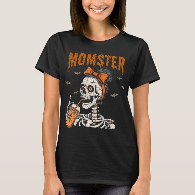 Vintage Funny Momster Skeleton Halloween T Shirt (Framsida)