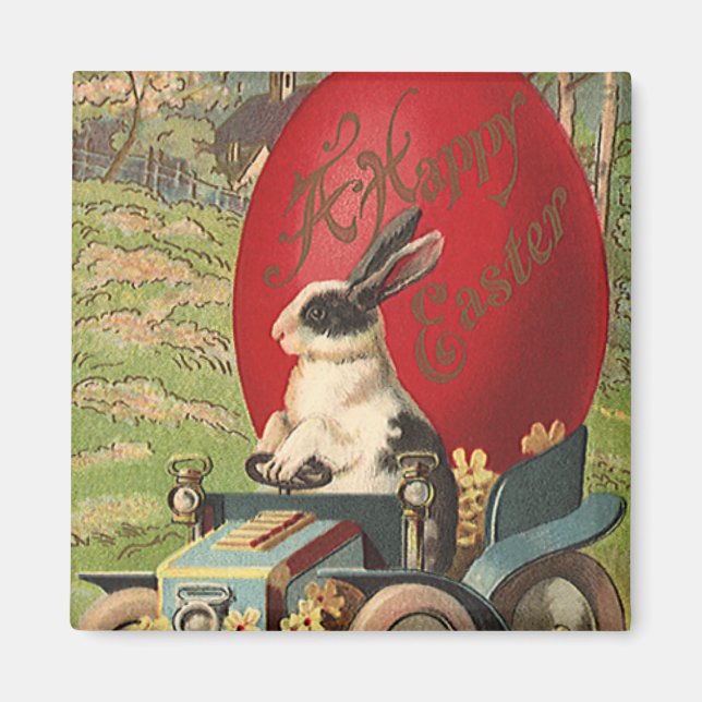 Vintage Funny Påsk, Bunny Rabbit Egg Automobile Magnet (Framsidan)