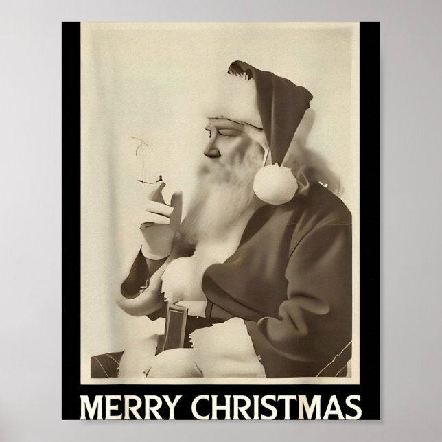 Vintage Funny Smoking Santa Claus Christmas Merry  Poster (Framsidan)