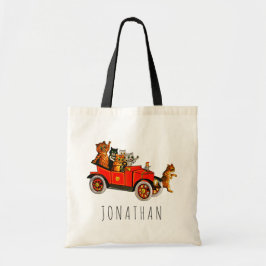 Vintage Funny Tecknad Kats Kittens i Retro Car Tygkasse