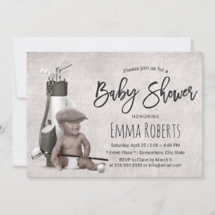 Vintage Future Golfer Black Boy Golf Baby Shower Inbjudningar