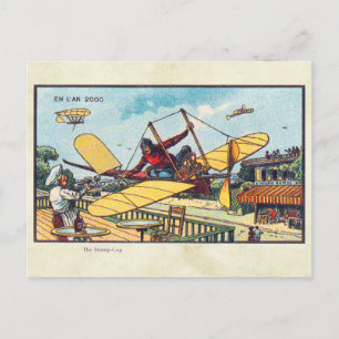 Vintage Futuristiska Flygande Maskiner Färg Art Vykort
