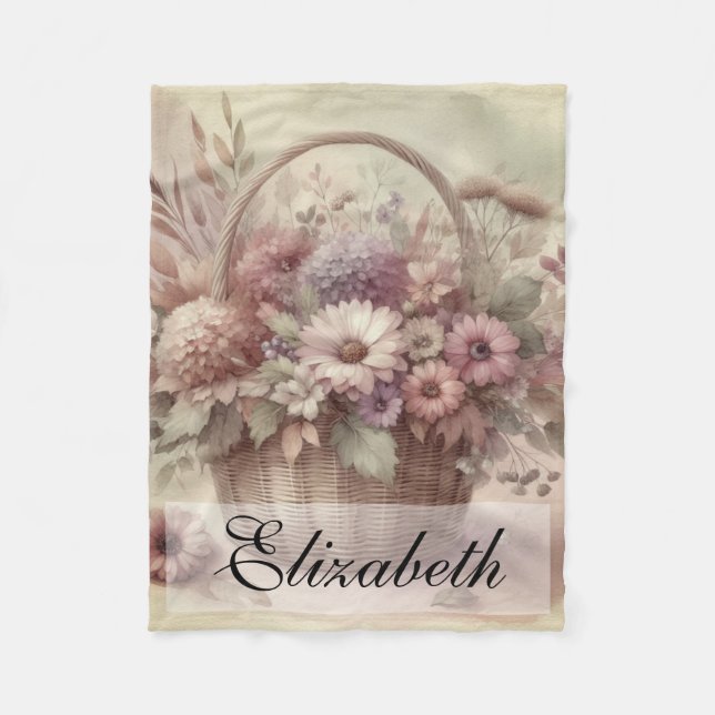 Vintage Fyllblommor, pastellfärgning Fleecefilt (Framsidan)
