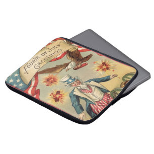 Vintage fyr juli-fyrverkerier med Uncle Sam Laptop Sleeve