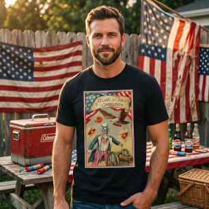 Vintage fyr juli-fyrverkerier med Uncle Sam Tee Shirt