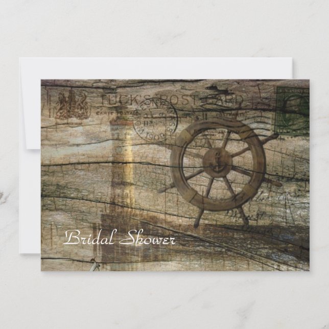 Vintage fyr strand bröllop bröllopsdusch inbjudningar (Framsida)