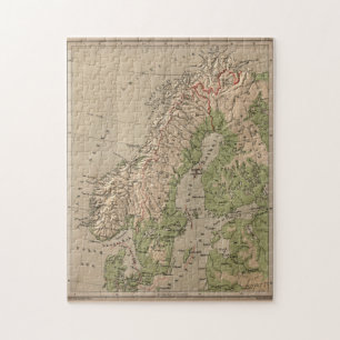 Vintage Fysiskt Karta av Norge och Sverige (1880) Pussel