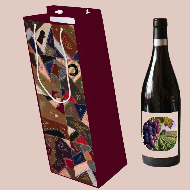 Vintage galen lapptäcke Färgrik Elegant (A unique, colorful vintage patchwork quilt pattern wine gift bag!)