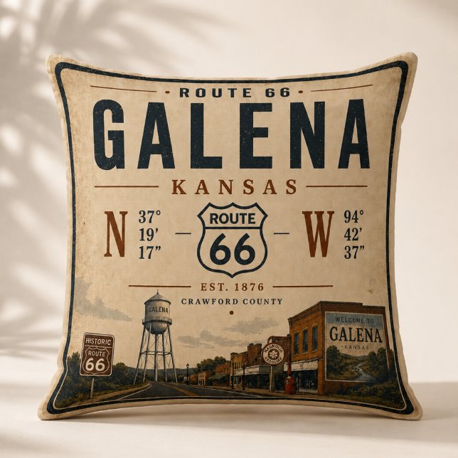 Vintage Galena Route 66 Hem Inredning Kudde (Skapare uppladdad)
