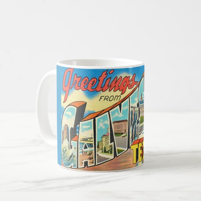 Vintage Galveston Hälsning Kaffemugg (Framsida vänster)